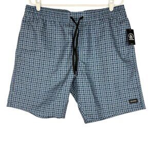 Volcom Men's Preston Houndstooth Blue Hybrid Shorts Size XL Drawstring Waist NWT